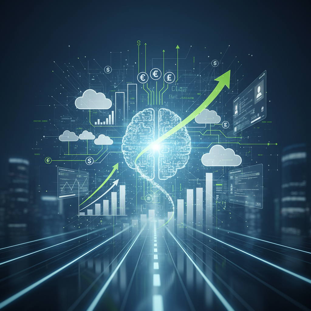 Fusão de capital e tecnologia SaaS, simbolizando o financiamento da economia digital através de FIDCs.