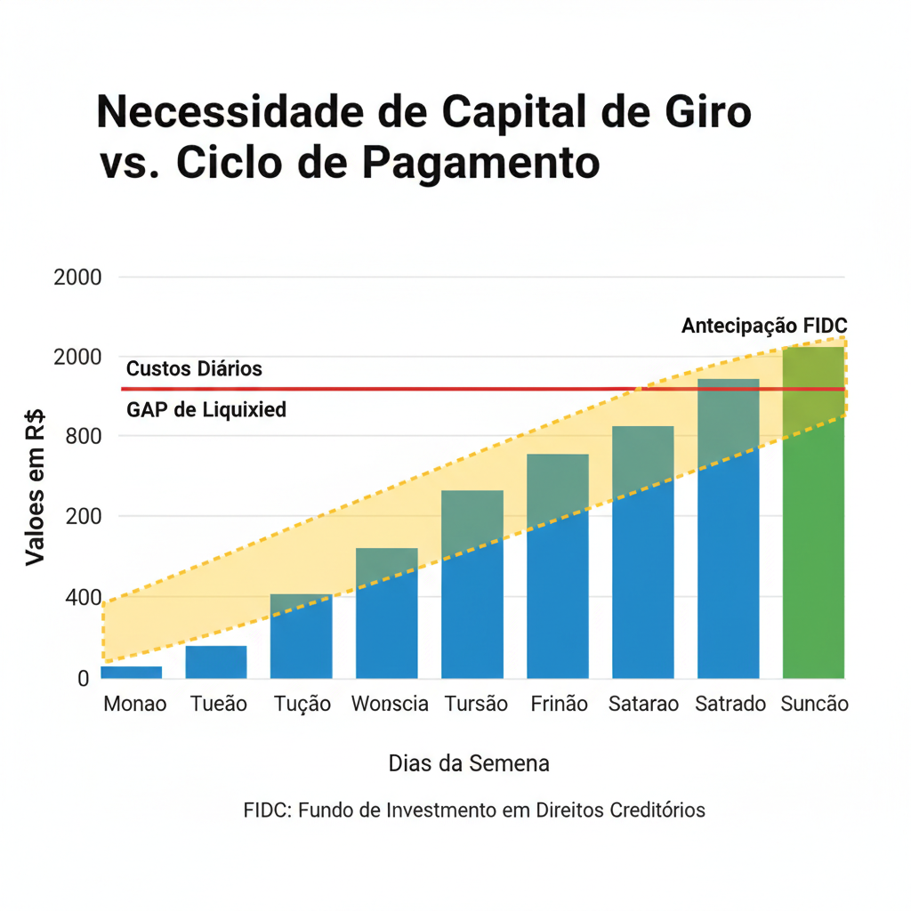 Gráfico comparativo da Necessidade de Capital de Giro vs. Ciclo de Pagamento na Gig Economy