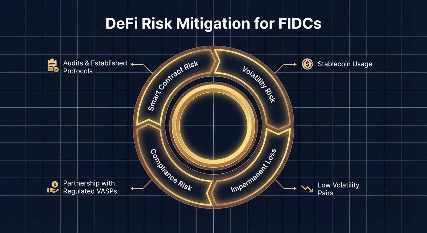 Gráfico de mitigação de riscos em estratégias DeFi para FIDCs