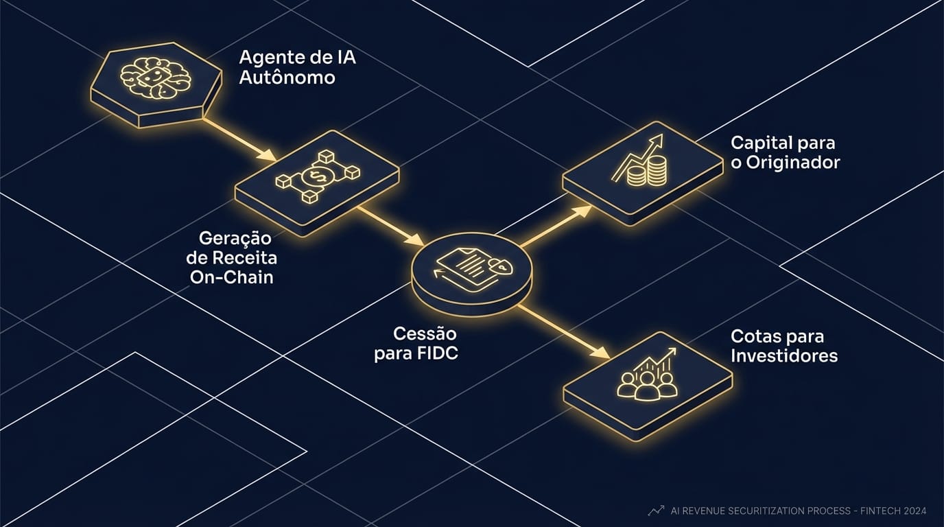 Fluxograma do processo de securitização de receita de um agente de IA via FIDC.