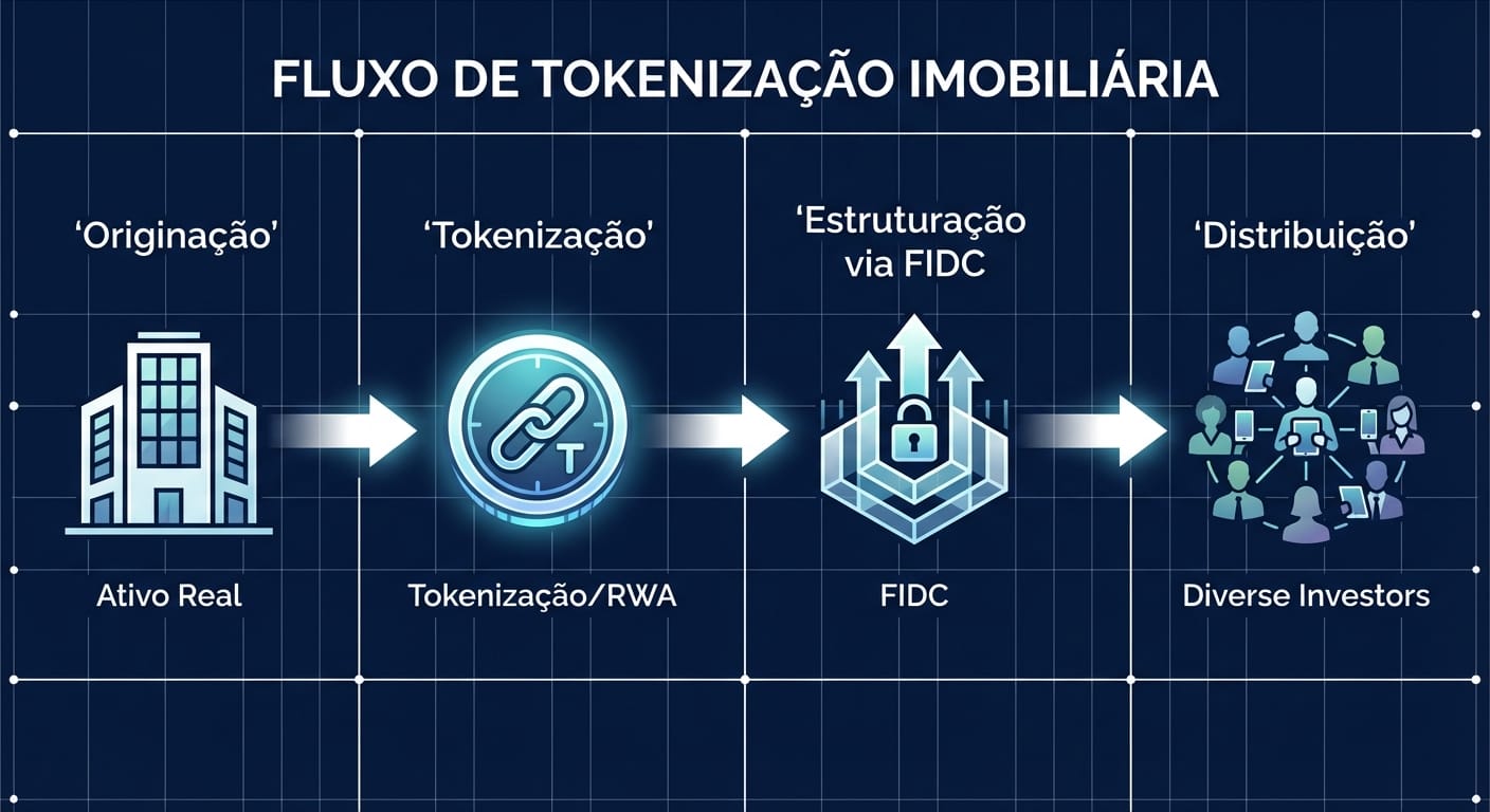 Infográfico do fluxo de tokenização de ativos imobiliários via FIDC