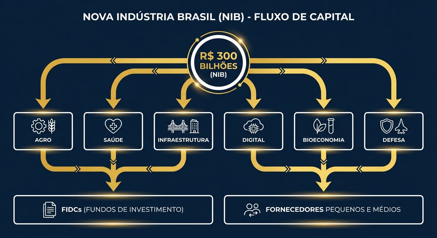 Infográfico do fluxo de capital do programa Nova Indústria Brasil
