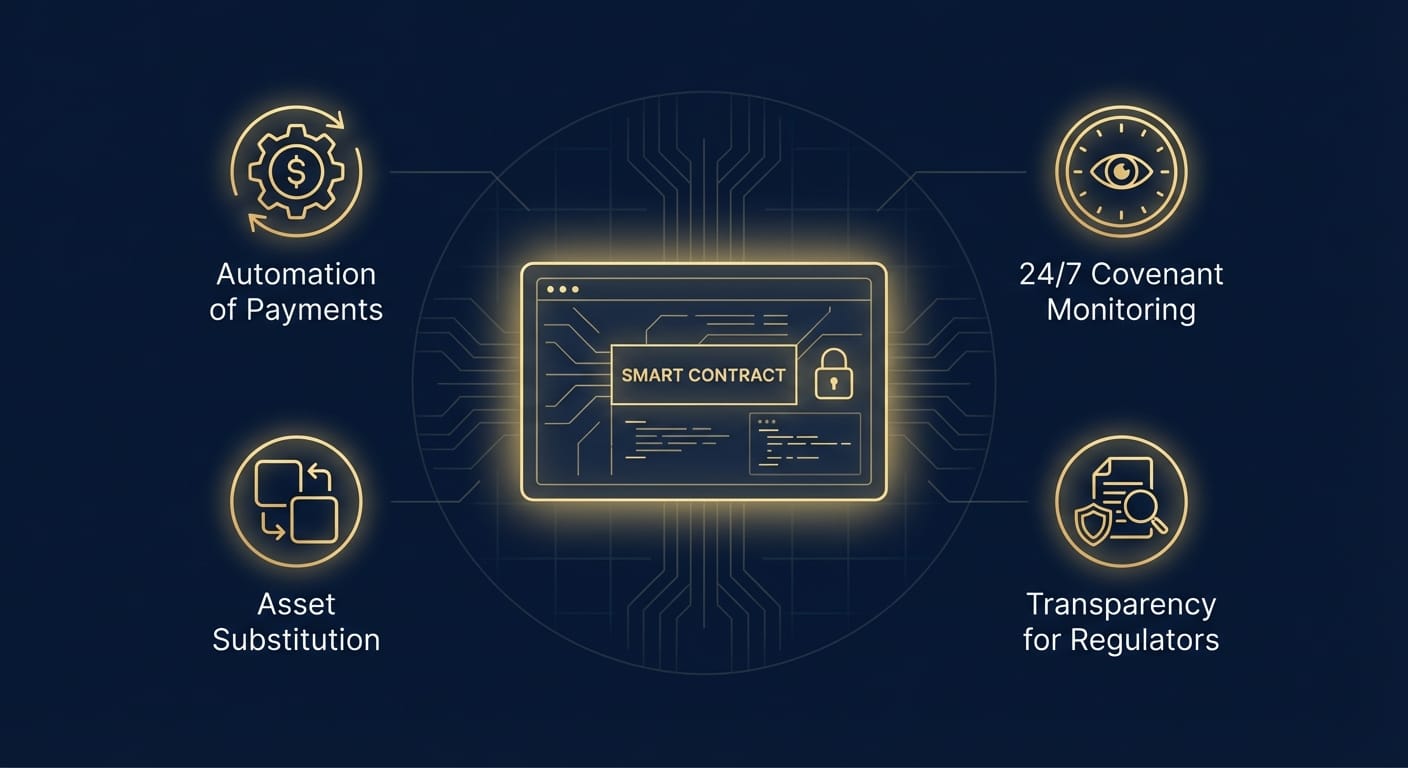 Representação de um Smart Contract automatizando pagamentos e monitoramento de ativos