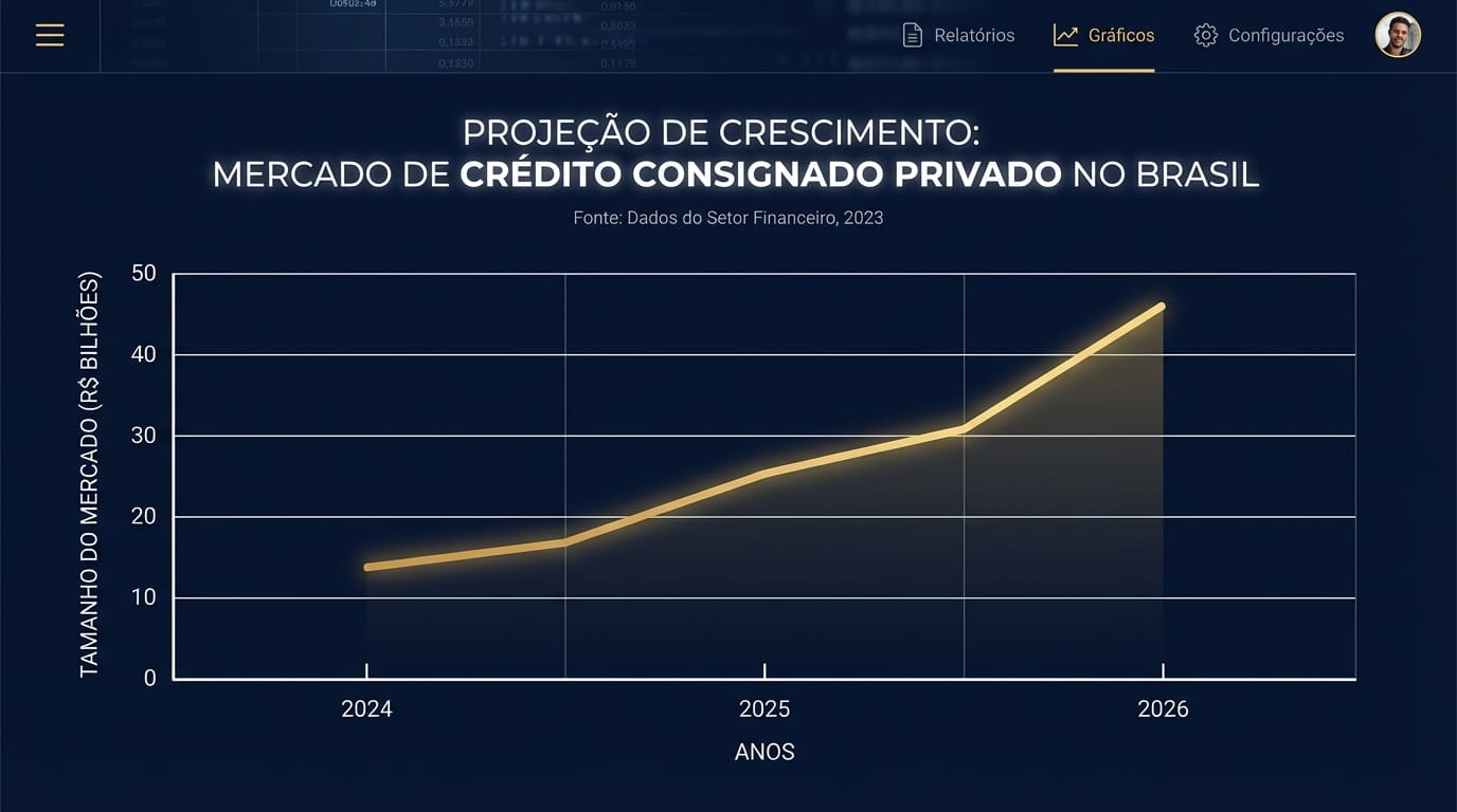 Gráfico projetando o crescimento do mercado de crédito consignado privado no Brasil em R$ bilhões.