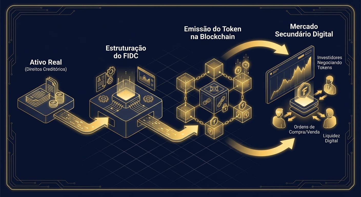 Diagrama de fluxo ilustrando o processo de tokenização de uma cota de FIDC
