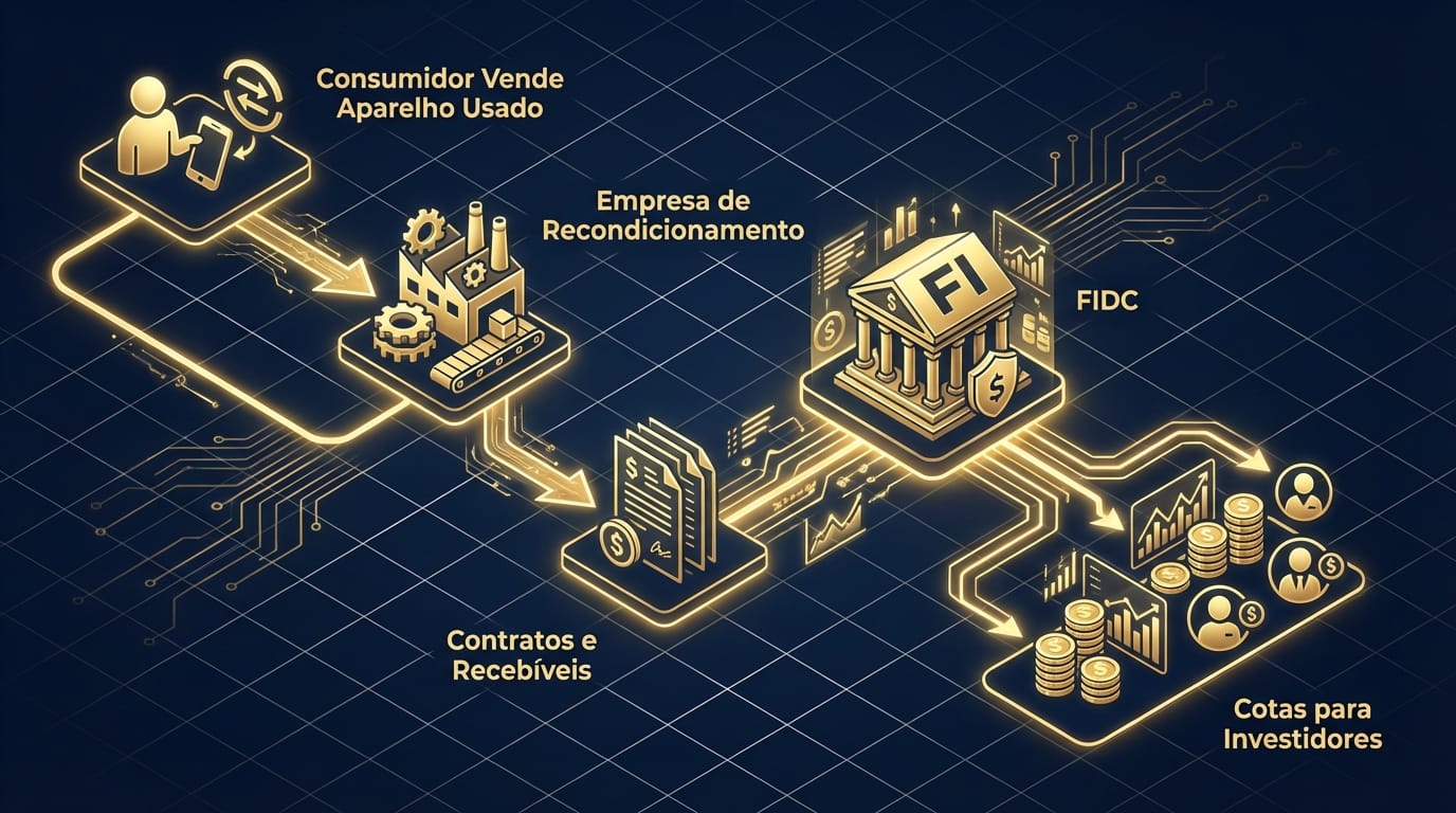 Fluxograma do processo de securitização de recebíveis da economia circular de eletrônicos