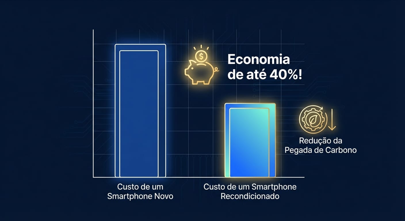 Gráfico comparativo de custo entre smartphone novo e recondicionado