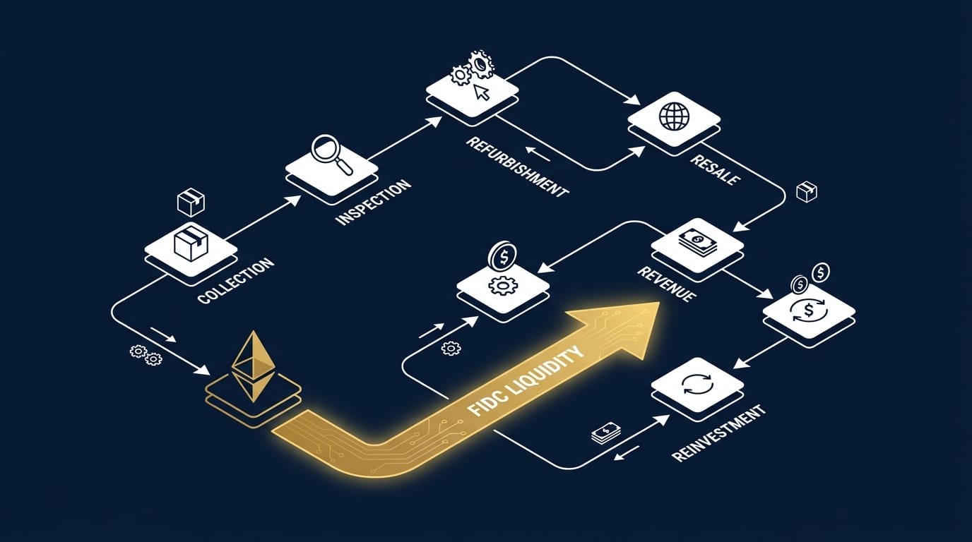 Fluxograma ilustrando como o FIDC injeta liquidez no ciclo operacional de uma empresa de recommerce, resolvendo o gargalo de capital de giro.