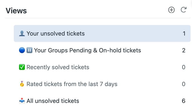 A screenshot of simple Views from Zendesk