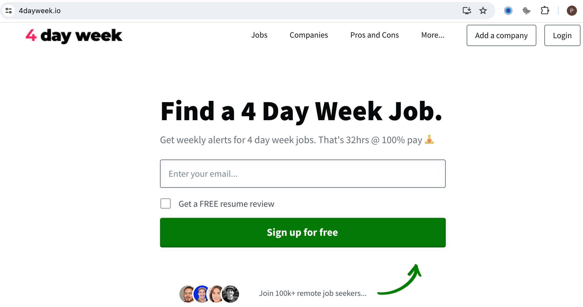 4dayweek website showing 100,000 subscribers