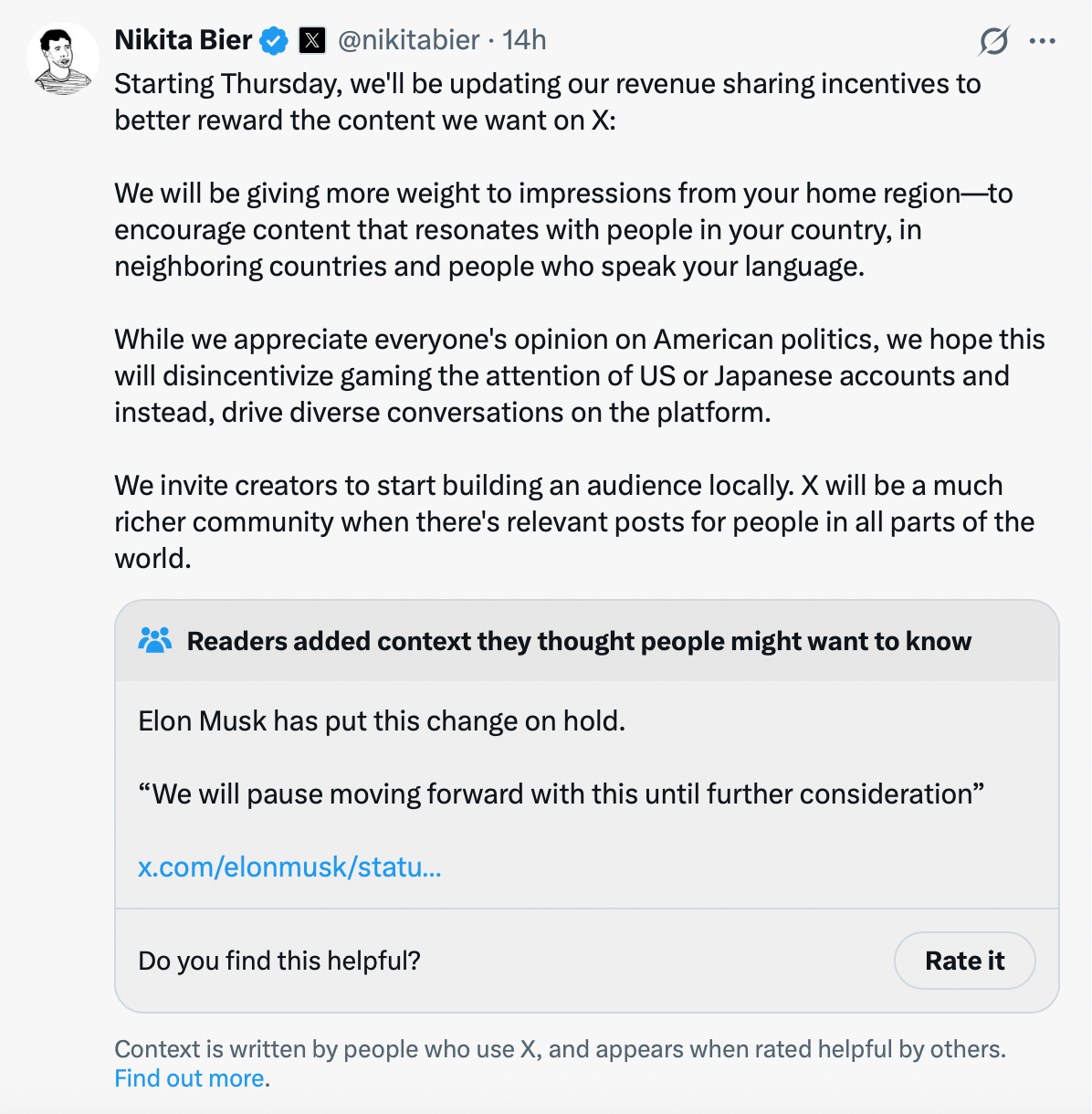 Post on X about geo-locking accounts 