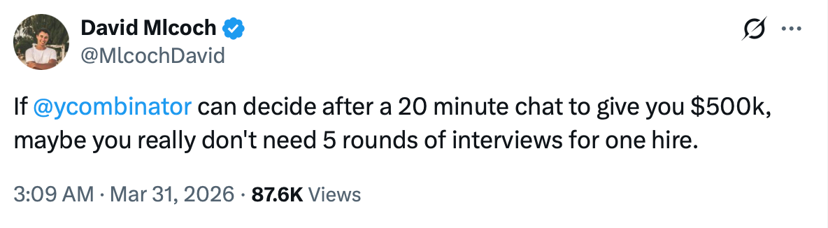 post about not needing 5 interviews to get into y combinator
