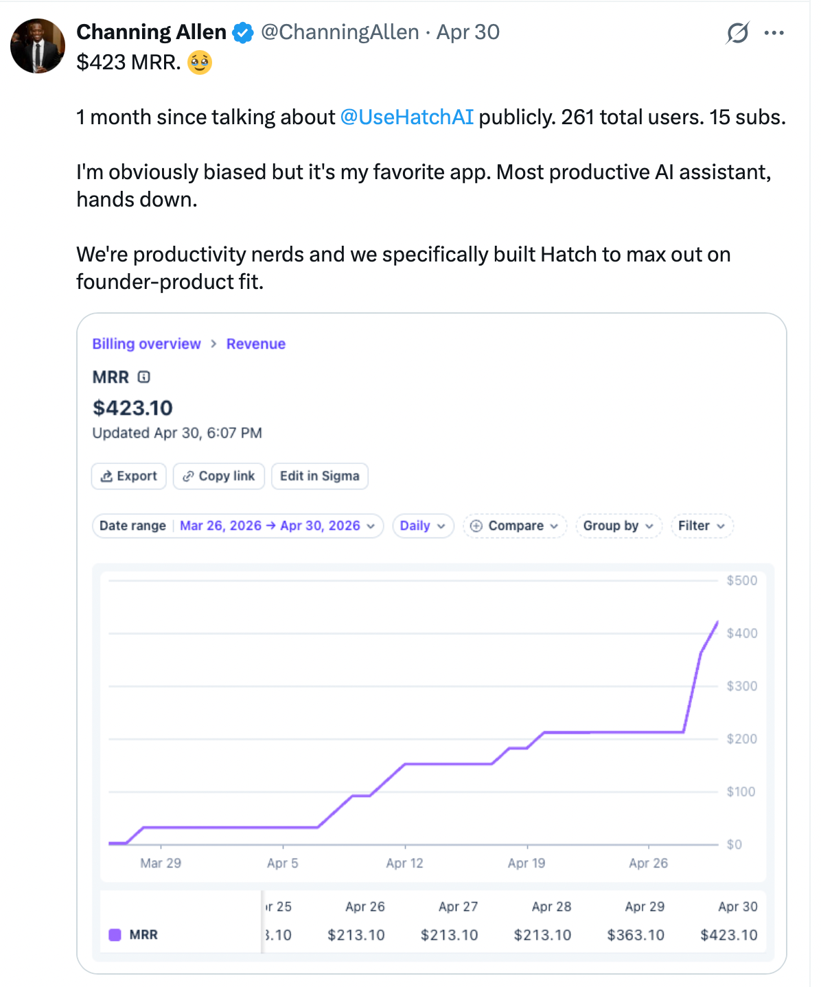 X post about IndieHackers new app