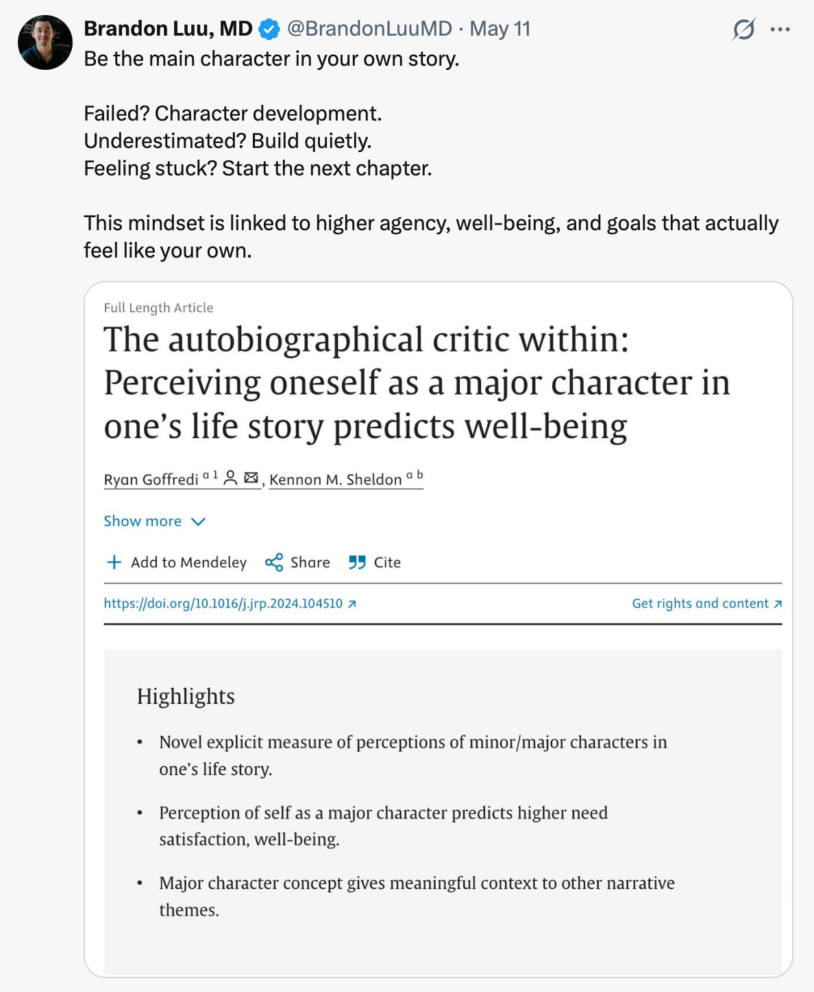 X post about higher agency 