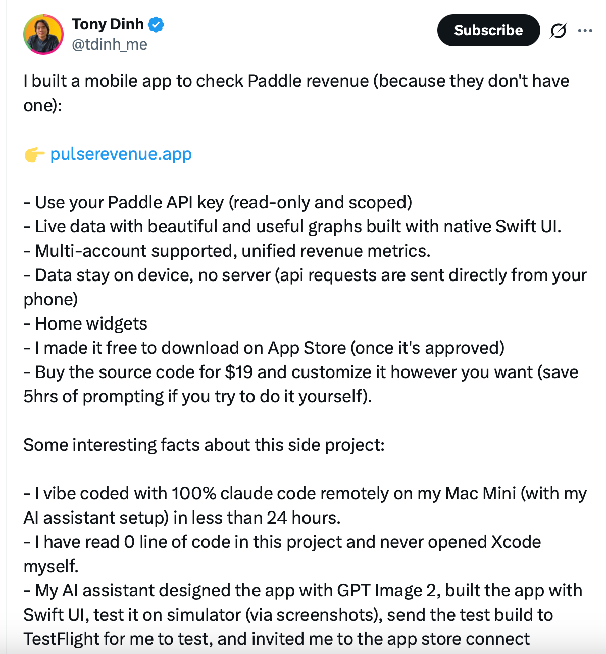 Tony Dinh makes app for Paddle revenue