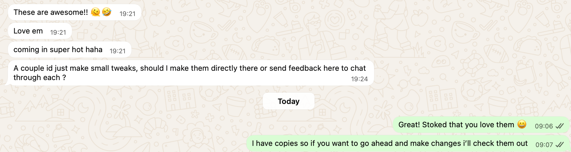 whatsapp conversation with happy client