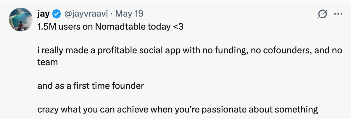 X post about nomadtable app 