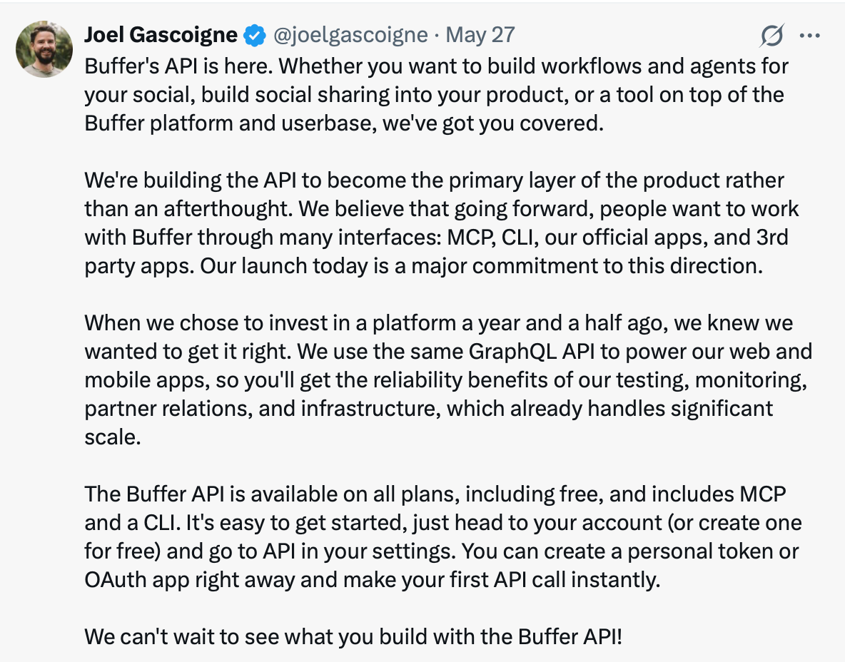 X post about buffer api 