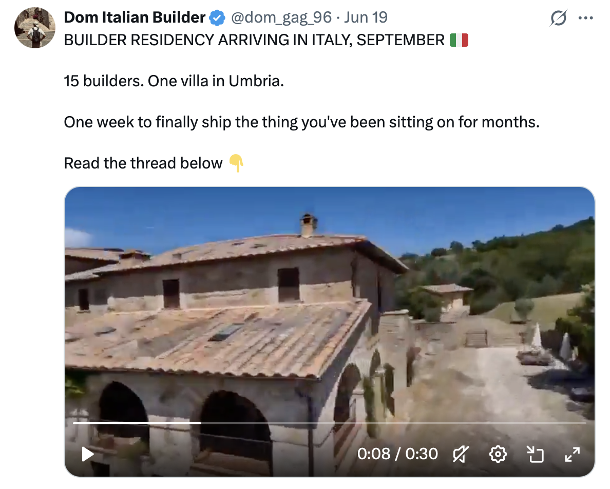 X post about Italy hacker residency