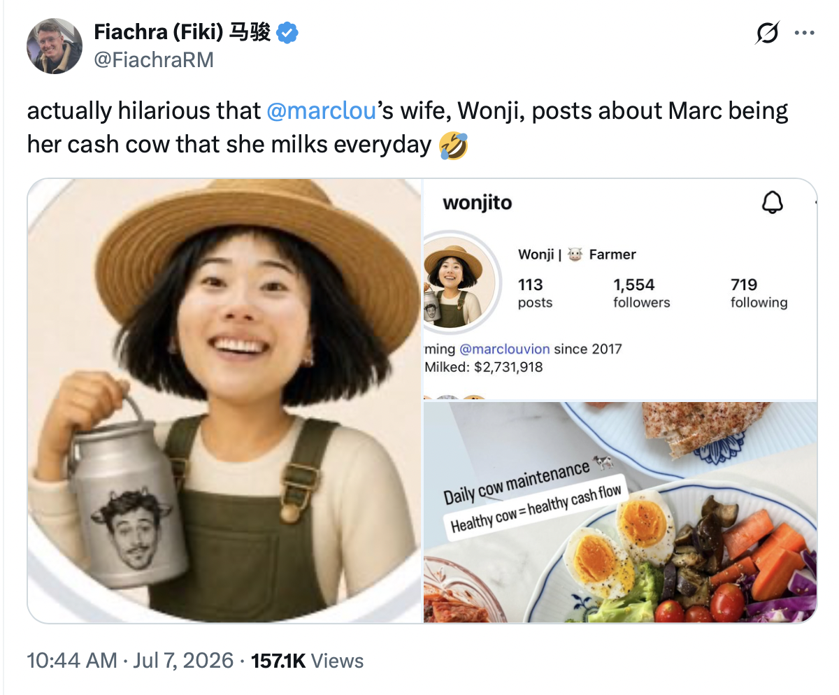 x post about marc lou wife milking him