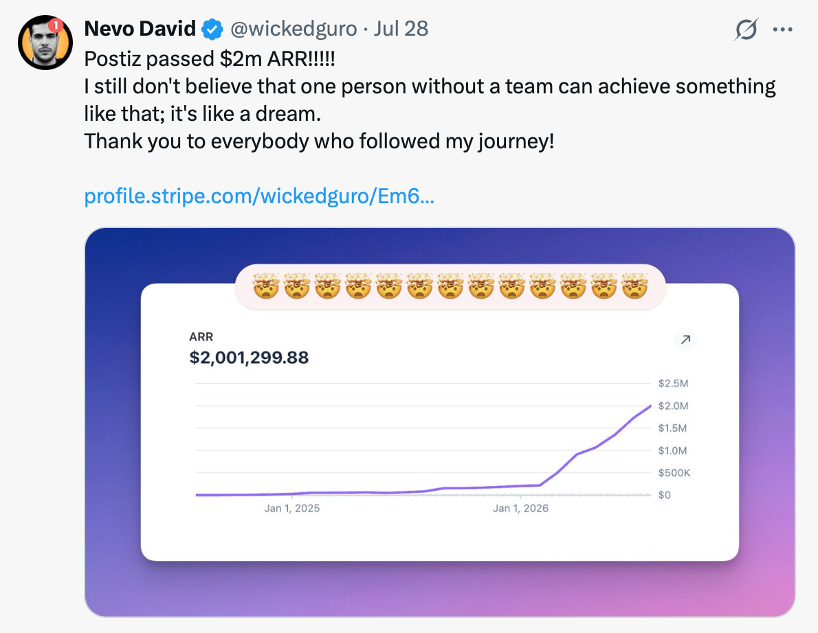 x post about Postiz reaching $2m ARR