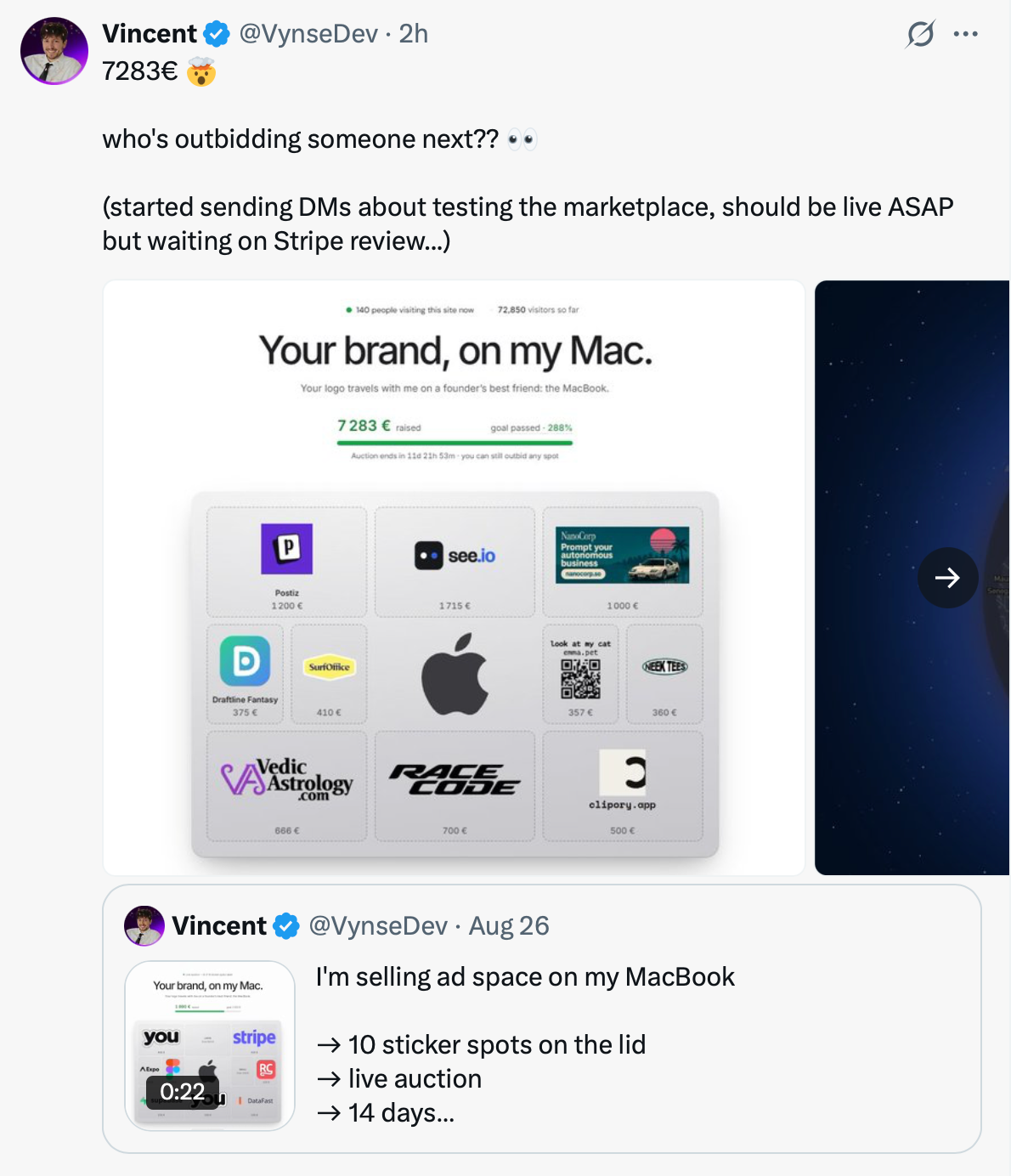 x post about selling ad space on macbook