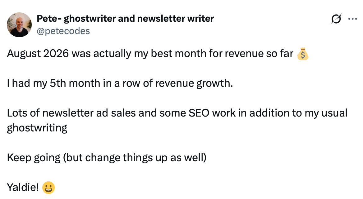 x post about Pete codes revenue
