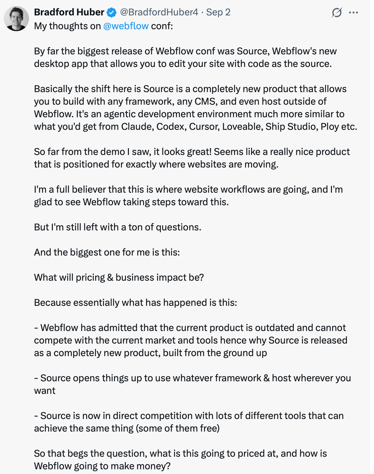 x post about webflow