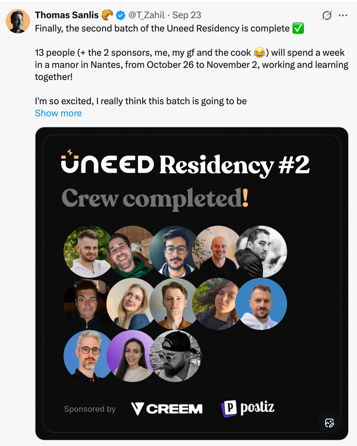 X post about Uneed residency