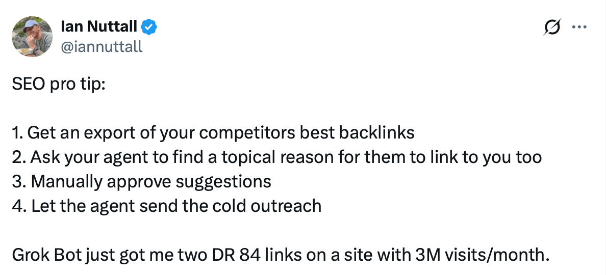 X post about SEO tip