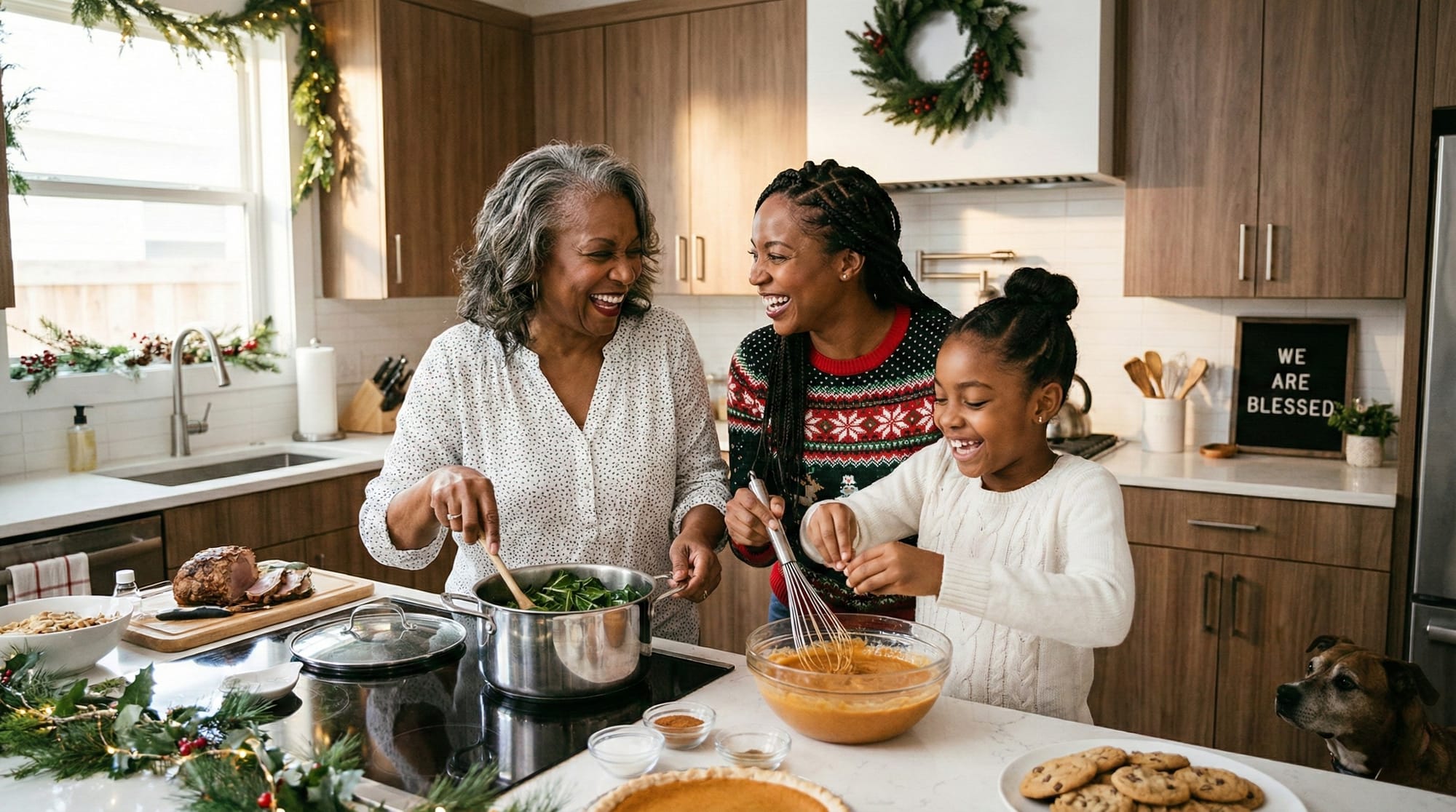 Multigenerational Black American women cooking together