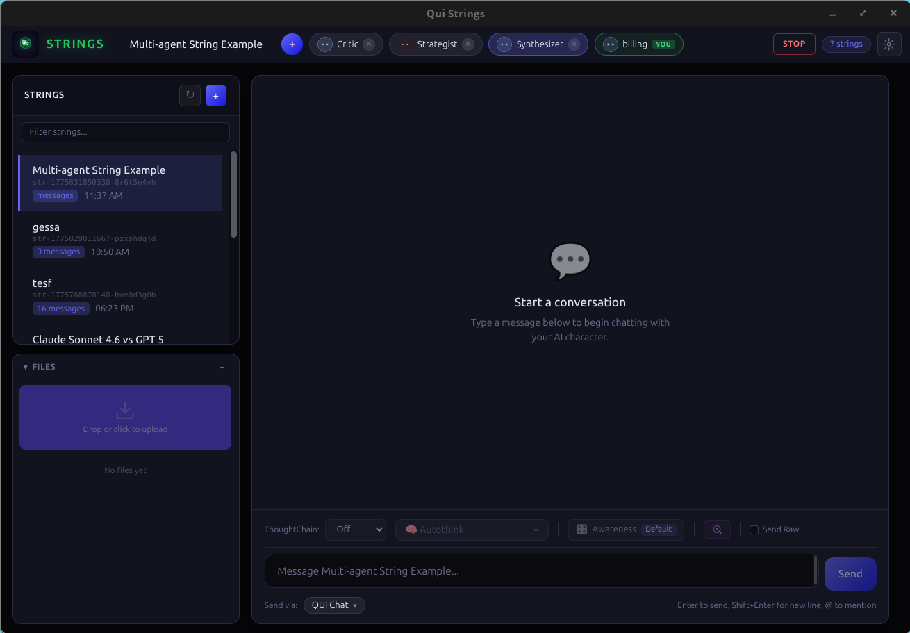 Strings app with Strategist, Critic, and Synthesizer as participants