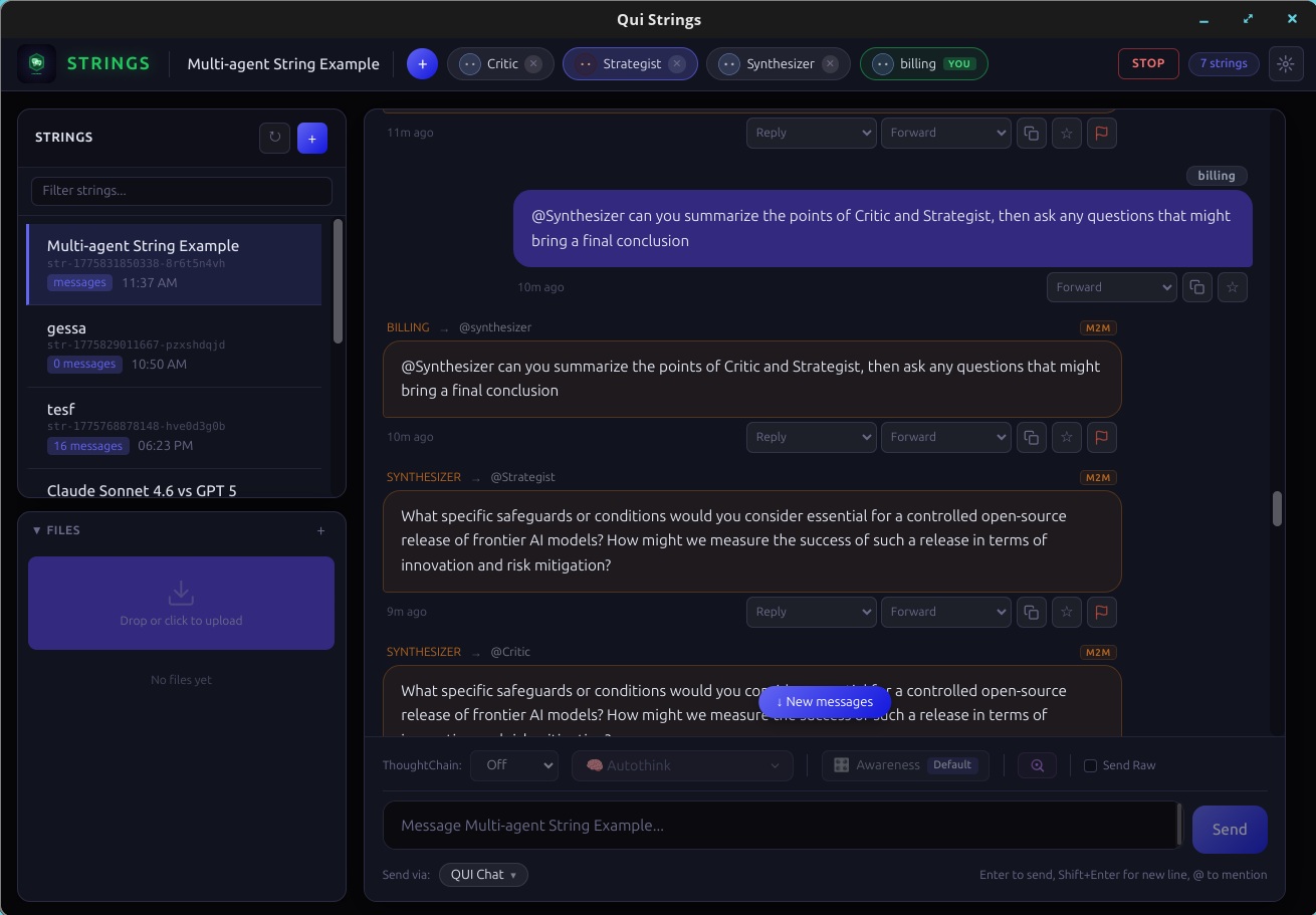 Multi-agent debate conversation between Strategist, Critic, and Synthesizer