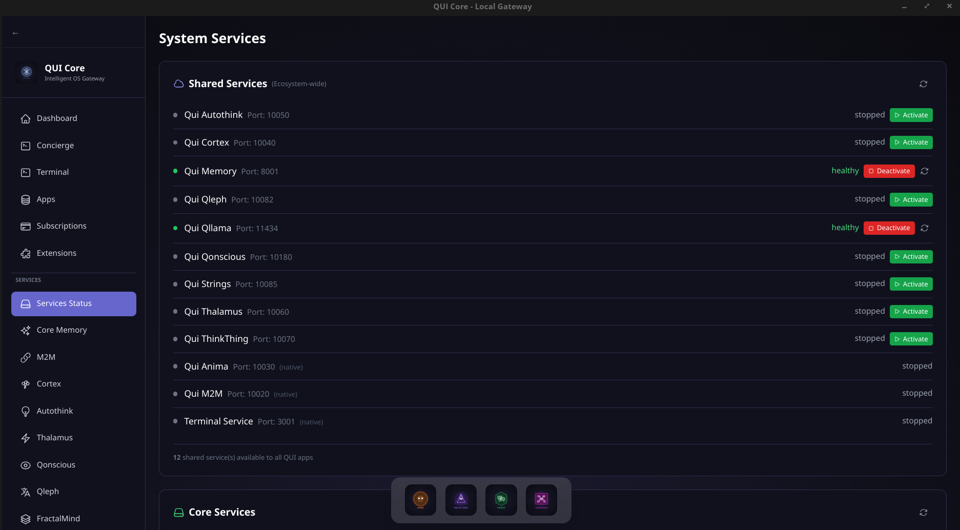 Services tab