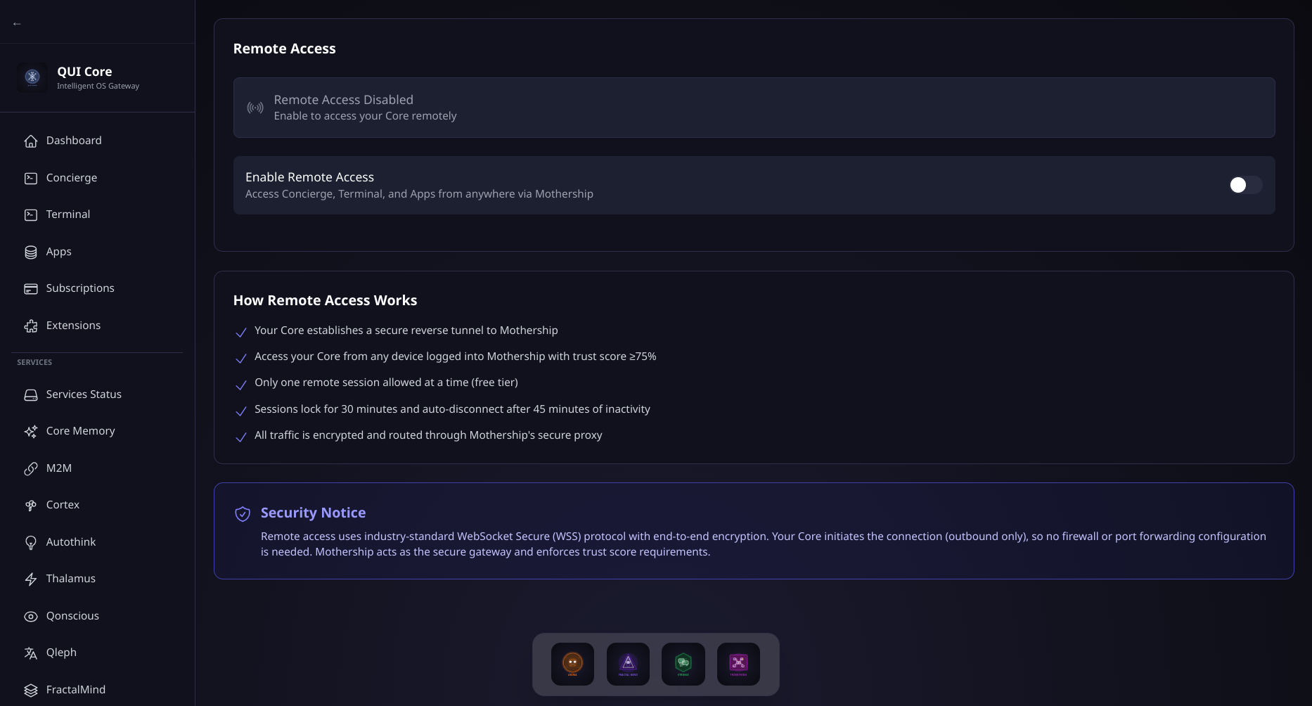 Remote access settings