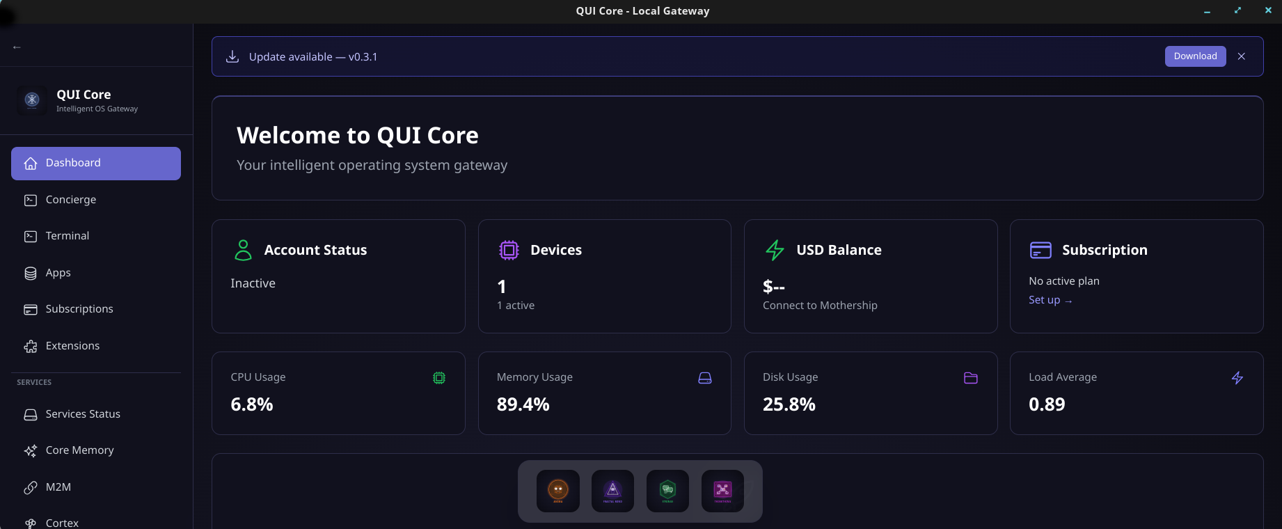 QUI Core Dashboard