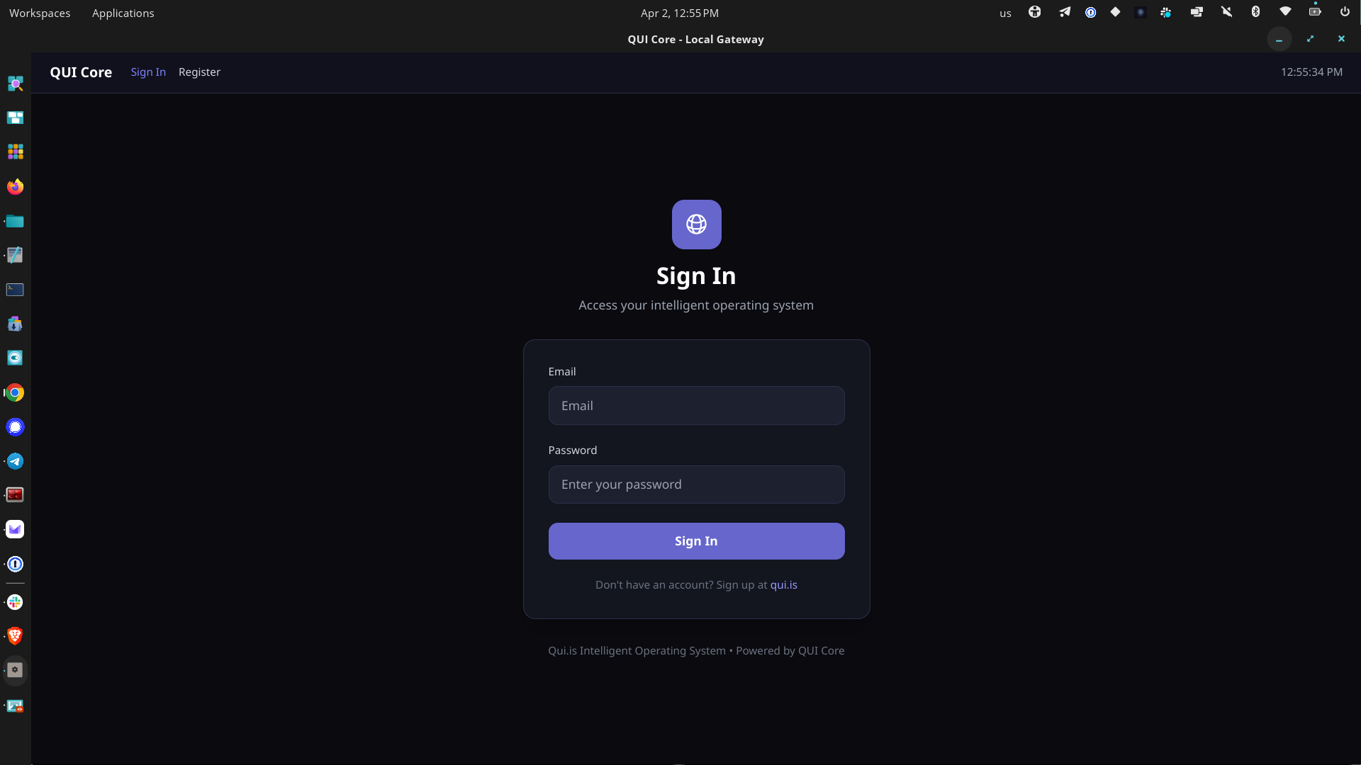 Login screen