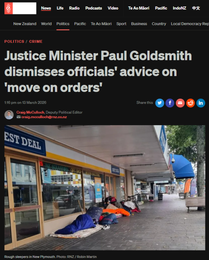 "Paul Goldsmith Doesn't Have a Homelessness Policy: He Has an Interior Design Policy — and the Design Calls for Your Whānau to Be Invisible" - 14 March 2026