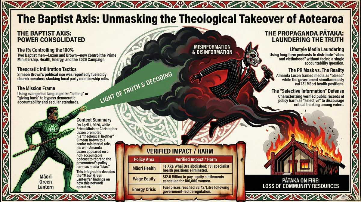 "The Genealogy of Simeon Brown: How a Man Born on Māori Land, Backed by a Baptist Network, and Rewarded by a Threatened Prime Minister Became the Most Dangerous Operative in Aotearoa" - 5 April 2026