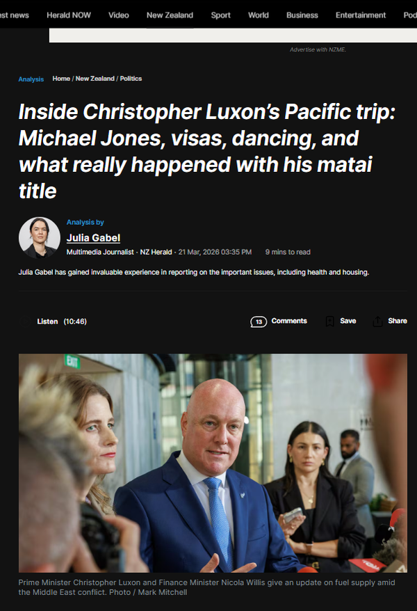 "THE SULU AND THE SWORD: How Christopher Luxon Wore Our Pacific Family's Dignity Like a Costume While His Budget Burned Their Villages to the Waterline" - 23 March 2026