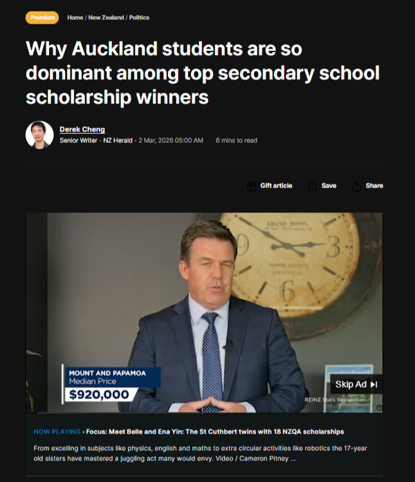 "The NZ Scholarship system is not a ladder - It is a whakapapa of privilege — a genealogy of wealth masquerading as merit" - 2 March 2026