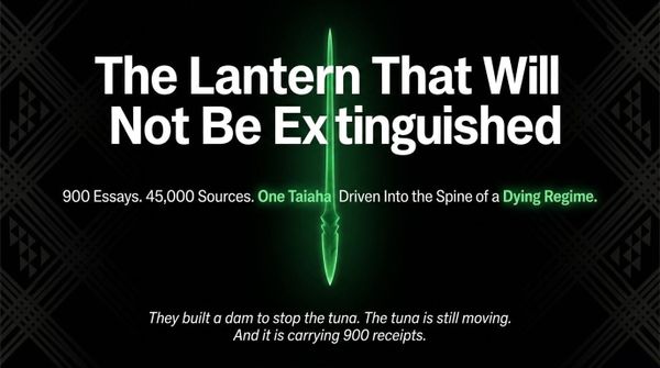 "THE LANTERN THAT WILL NOT BE EXTINGUISHED: Nine Hundred Essays, 45,000 Sources, One Taiaha Driven Into the Spine of a Dying Regime" - 14 April 2026