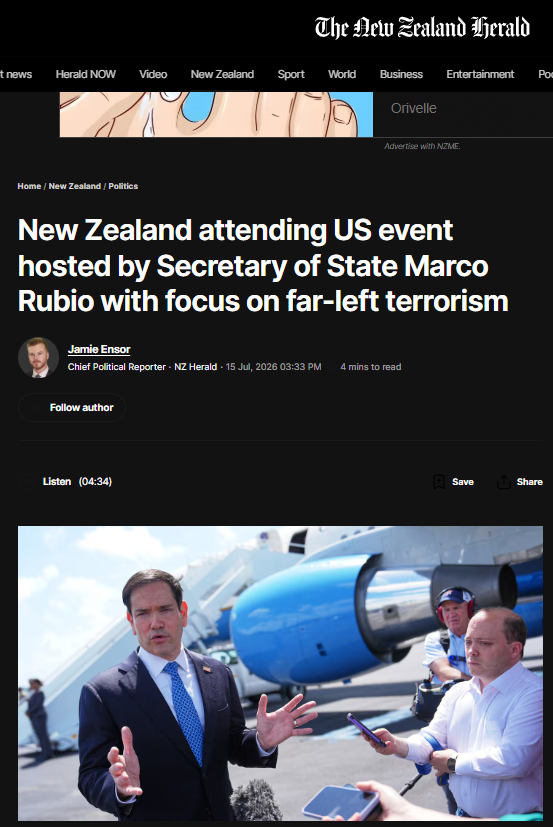 "When Rubio Cried "Left," Fifty-One Māori and Muslim Dead Went Unmentioned" - 18 July 2026
