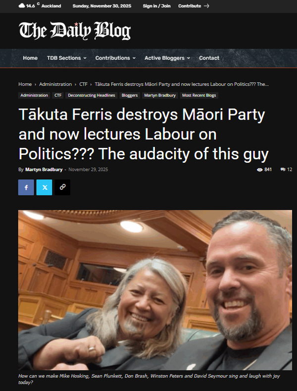 “The Daily Blog’s Ferris Attack: Political Cover for Labour Disguised as Criticism” - 30 November 2025