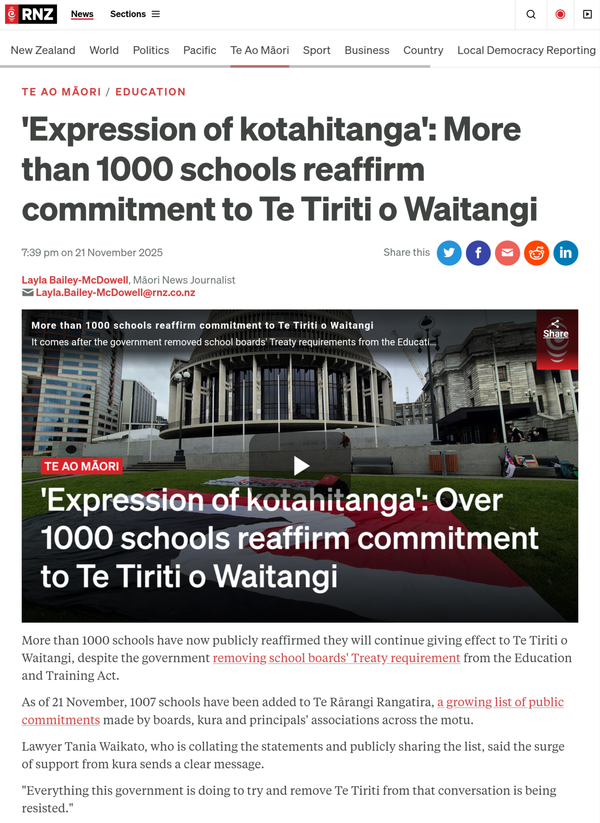 “Te Rārangi Rangatira: The Thousand-School Uprising Against Government Treaty Erasure” - 22 November 2025