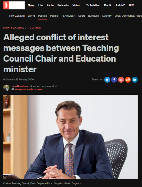 “When Firewalls Fail: The Ferguson-Stanford Conflict of Interest Scandal and the Crisis at New Zealand’s Teaching Council” - 24 January 2026