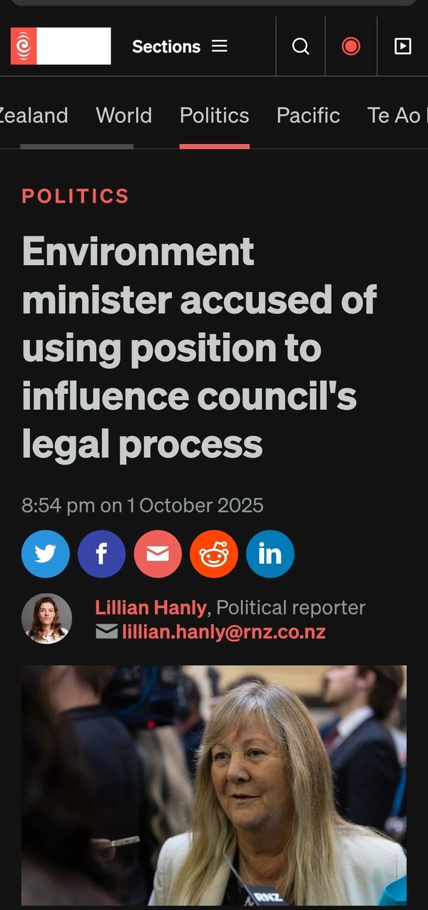 "The Corrupt Heart of National: How Environment Minister Penny Simmonds Sold Out Te Taiao for Her Rich Mate’s Farm” - 2 October 2025