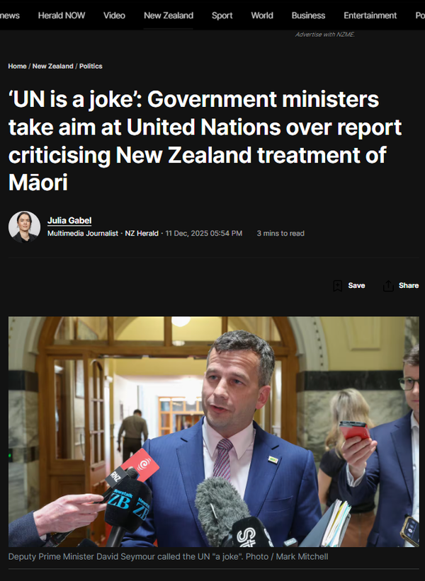 “How This Coalition Of Cowards Dismiss International Law to Mask Their Assault on Māori” - 12 December 2025