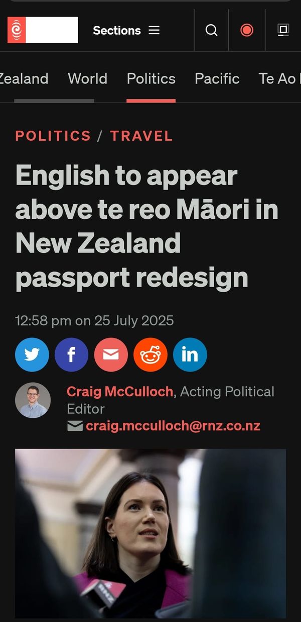 ”English-First on Passports and the Ongoing Colonisation of Māori Identity” - 26 July 2025
