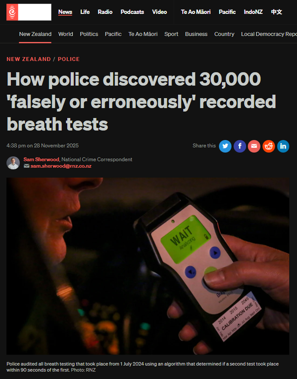 “When the Numbers Become the Mission: How Aotearoa’s Police Gaming of Breath Tests Exposes a Broken System” - 30 November 2025